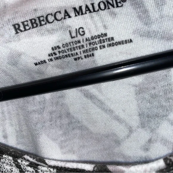 Rebecca Malone Women Top L Black White Gray Geometric Scoop Neck 3/4 Sleeve. - Picture 2 of 4